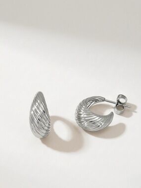 Silver Tone Twisted Hoop Stud Earrings | Platinum Plated | Luxury Jewelry